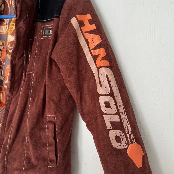 Disney Star Wars Han Solo bomber jacket faux suede . Boy size 5/6 - Picture 6 of 8